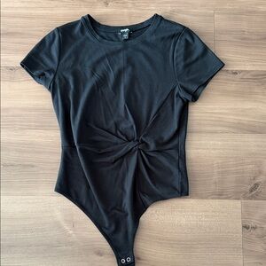 Express Black Twist-Front Short Sleeve Bodysuit